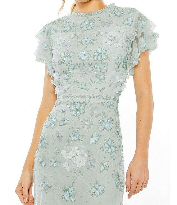 Mac Duggal Floral Embellished Mesh Crew Neck Short Flutter Sleeve Gown Product Image