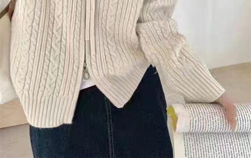 Turtleneck Cable Knit Zip Cardigan Product Image