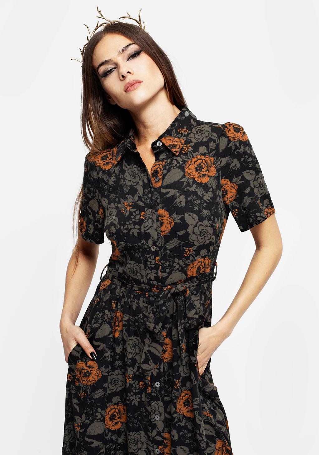 Mortify Floral Print Midi Shirt Dress Product Image