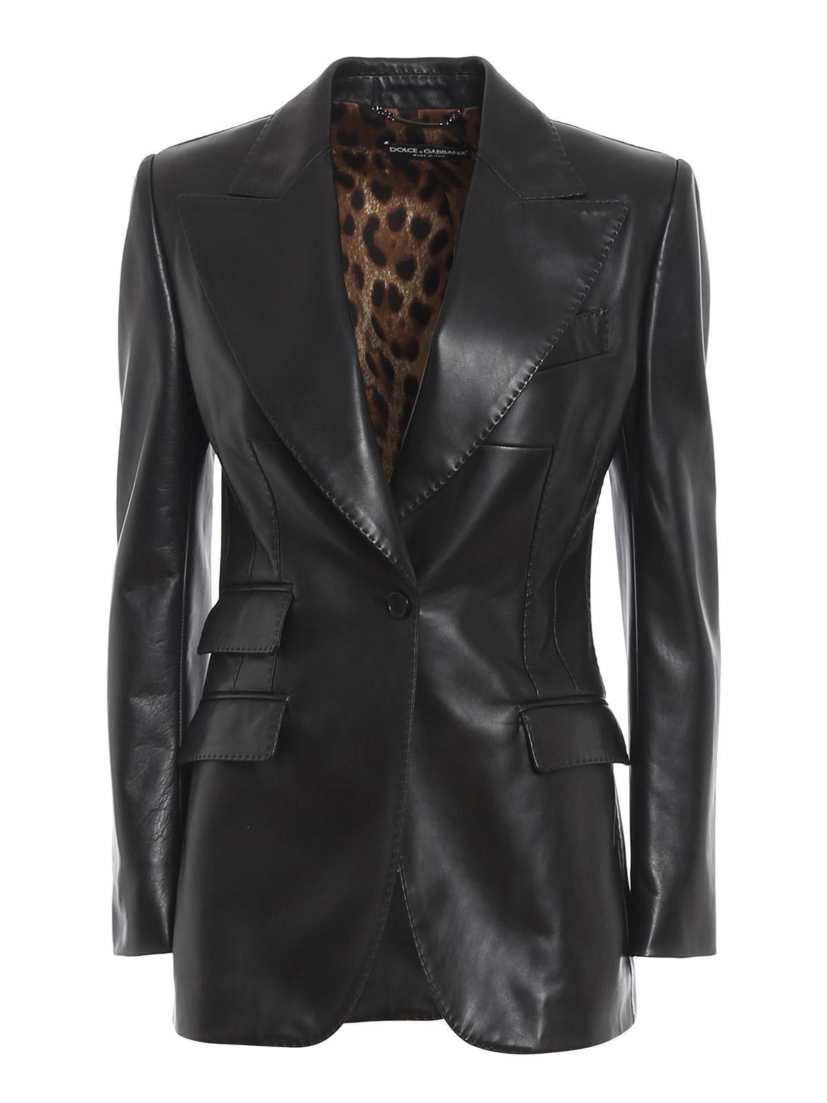 DOLCE & GABBANA Waisted Leather Jacket In Black Product Image