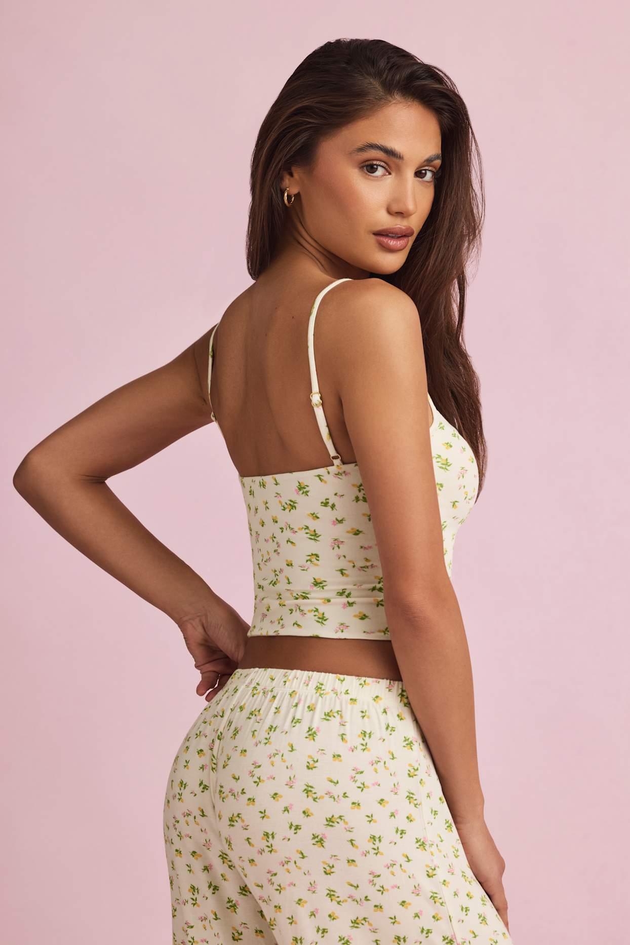 Modal Ruffle-Trim Pyjama Shorts in Lemon Print Product Image
