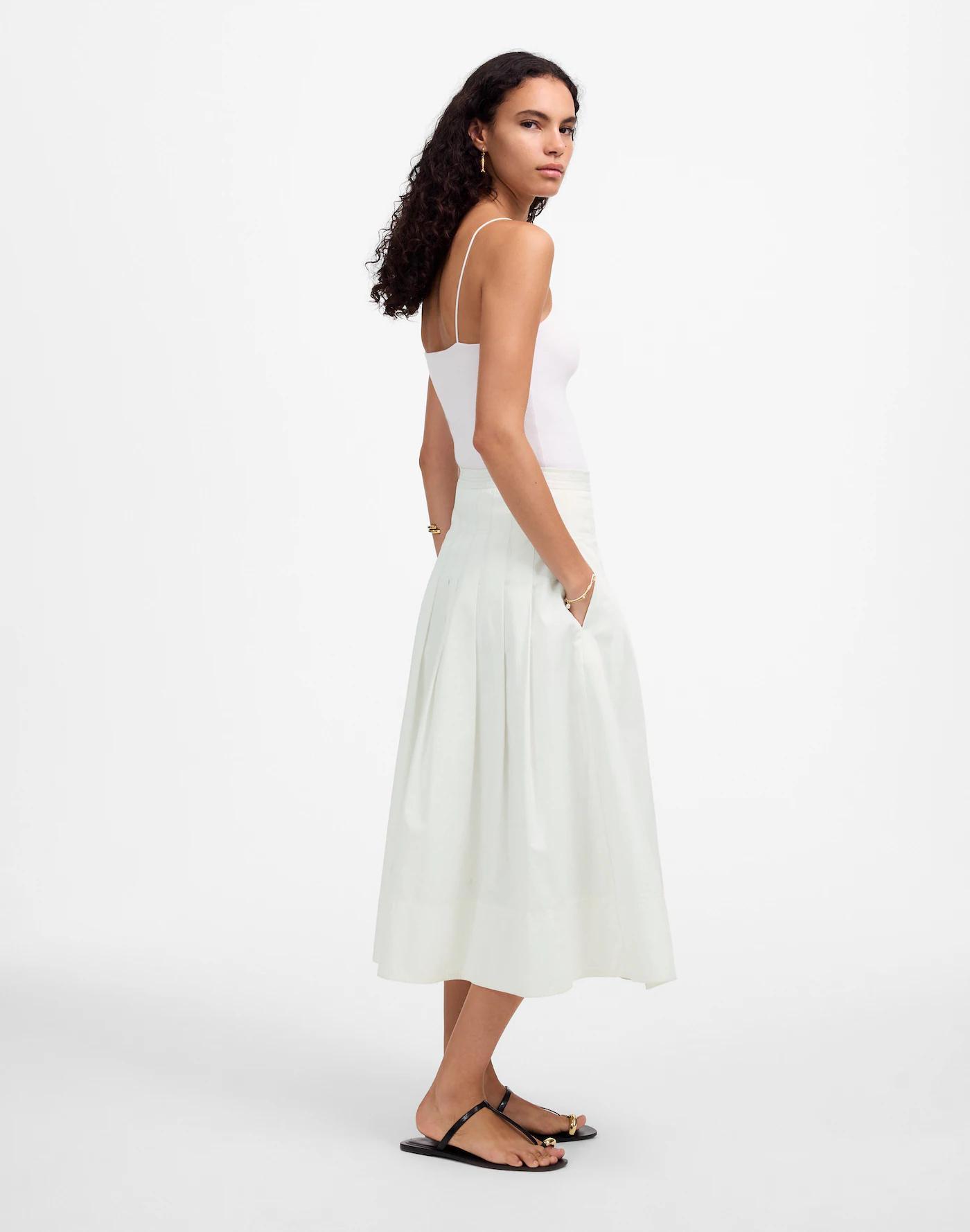 Pleated Midi Skirt in Cotton Poplin Product Image