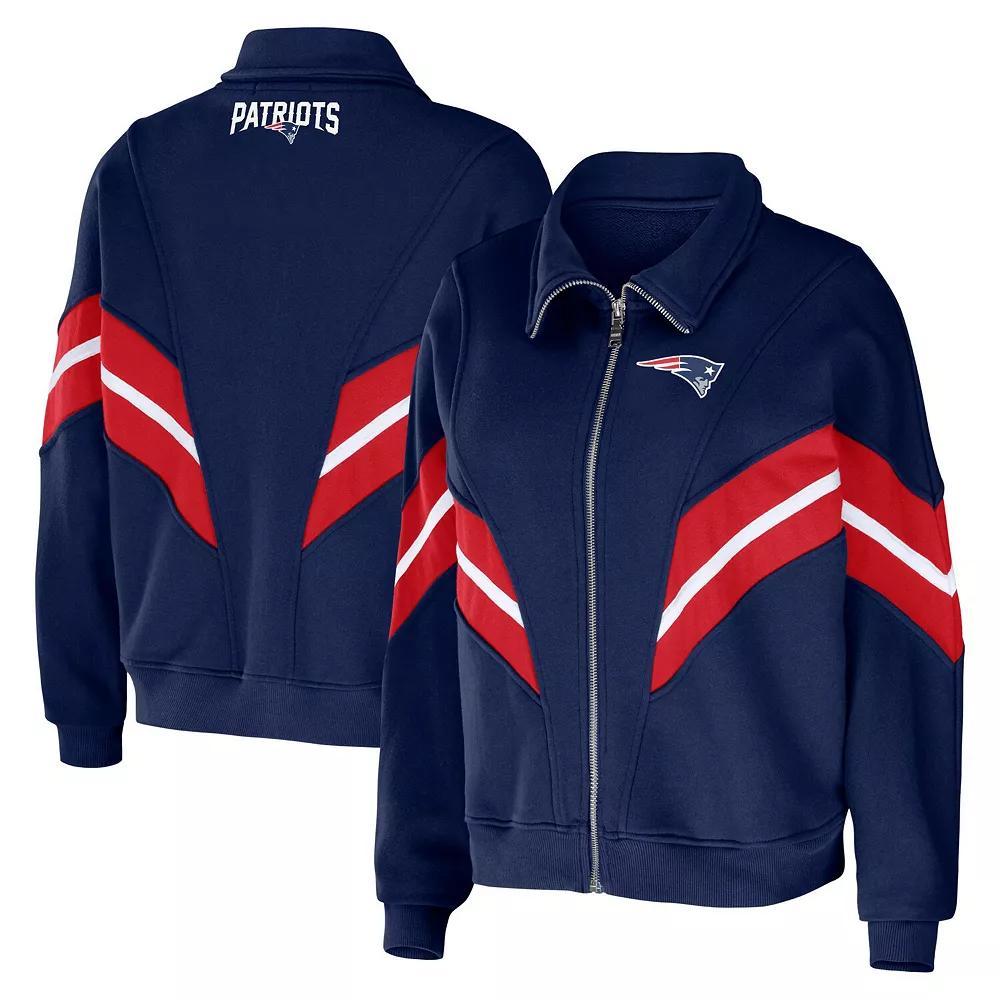 Women's WEAR by Erin Andrews Navy Chicago Bears Plus Size Yarn Dye Stripe Full-Zip Jacket, Size: 1XL, Blue Product Image
