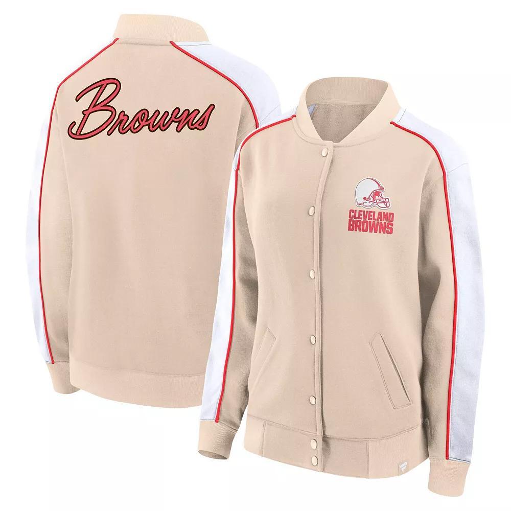 Women's Fanatics Branded Tan Cleveland Browns Lounge Full-Snap Varsity Jacket, Size: 2XL, Team Product Image