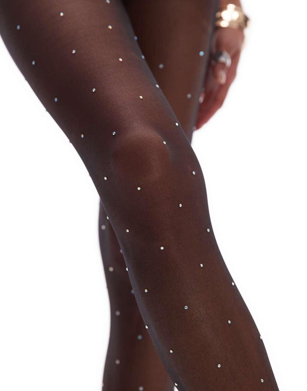 Topshop diamante tights in black Product Image