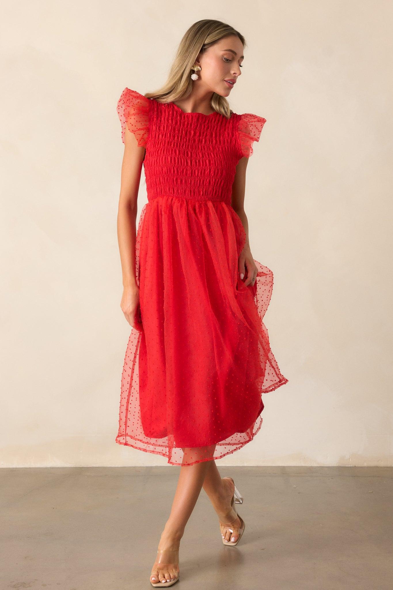 Heart On Fire Red Polka Dot Midi Dress Product Image