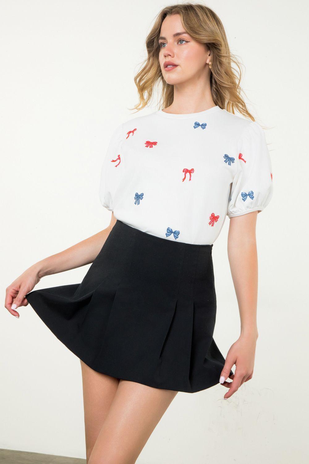 Betty Puff Sleeve Bow Embroidered Top Product Image