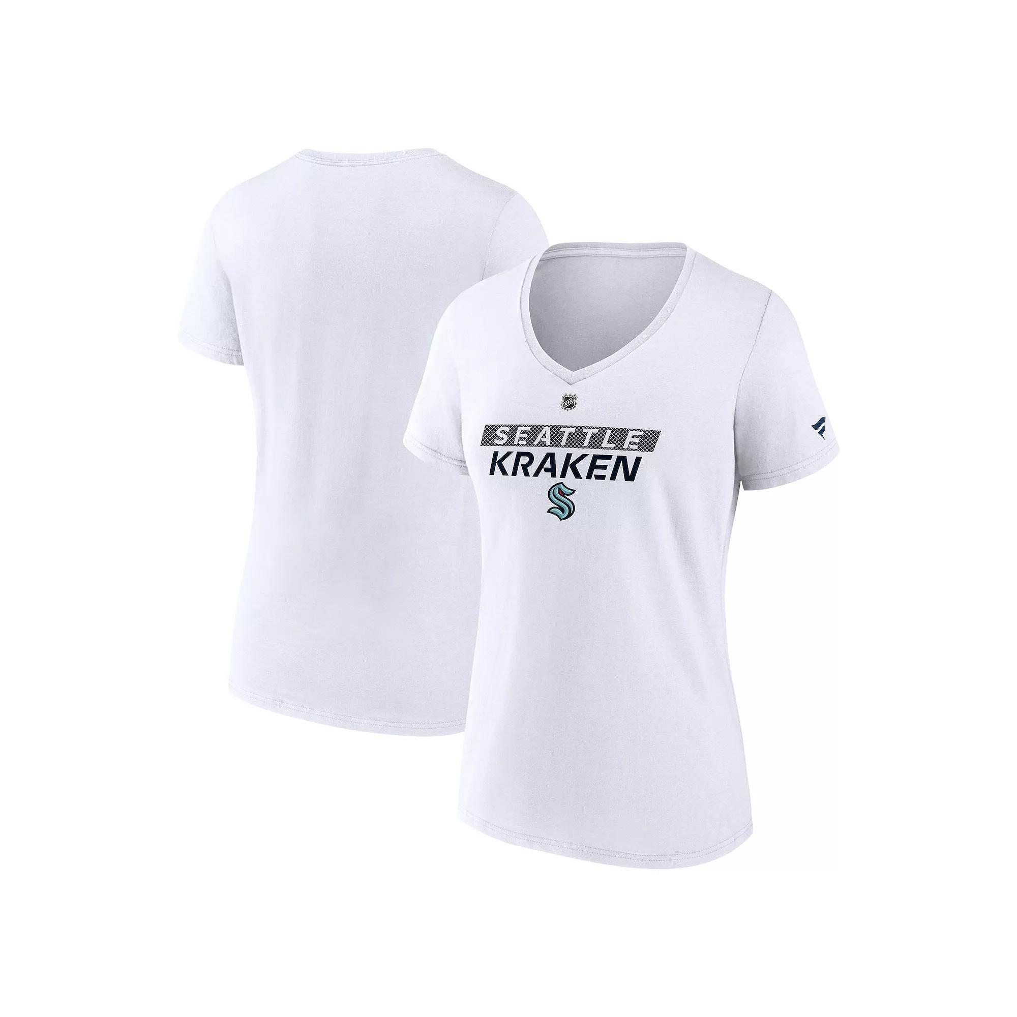 Women's Fanatics  White Seattle Kraken Authentic Pro Core Primary V-Neck T-Shirt, Size: 2XL, Krk White Product Image