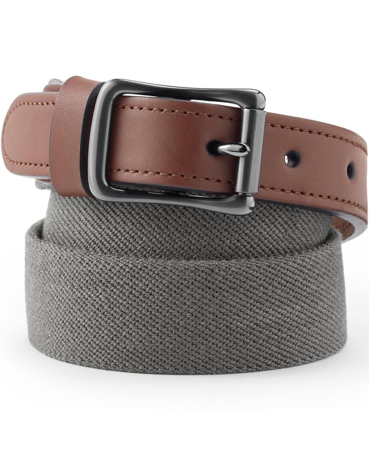 Big & Tall Lands End Elastic Surcingle Leather Trim Belt Green Product Image