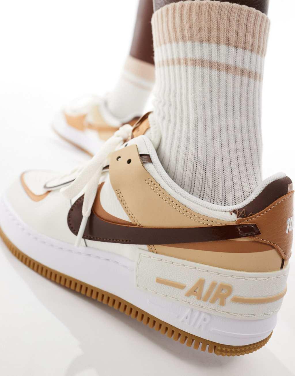 Nike Air Force 1 Shadow sneakers in off-white and brown Product Image