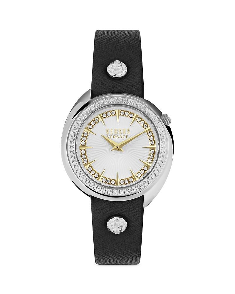 Versus By Versace Womens Tortona Crystal Two Hand Black Leather Strap Watch Product Image