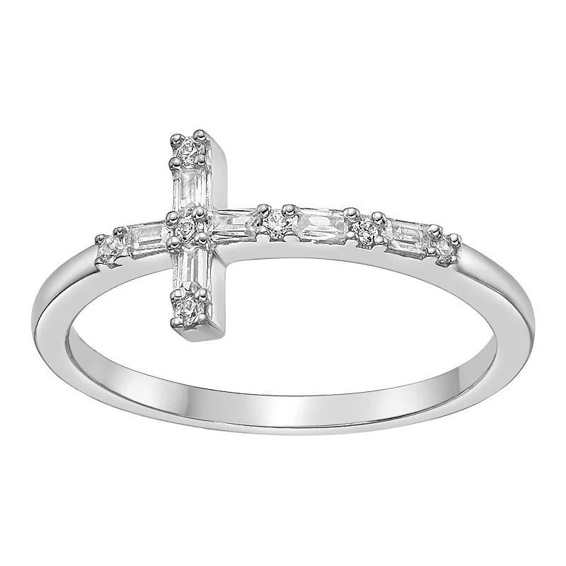 Gemminded Sterling Silver 1/8 Carat T.W. Diamond Sideways Cross Ring, Womens Gold Tone Product Image