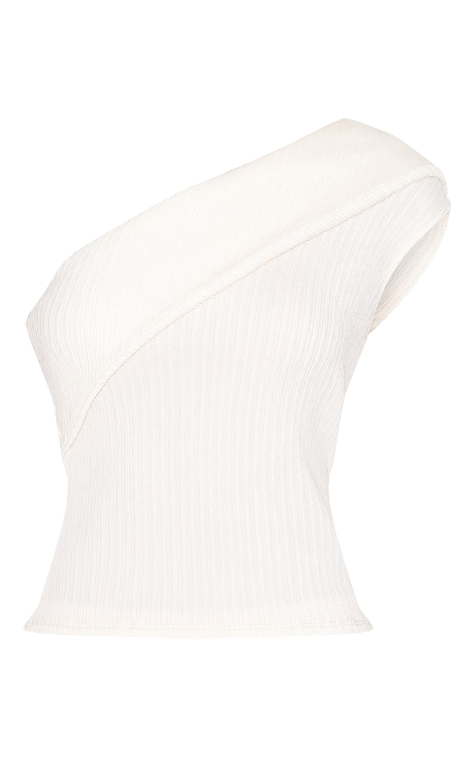 Cream Textured Fold Over One Shoulder Long Top Product Image