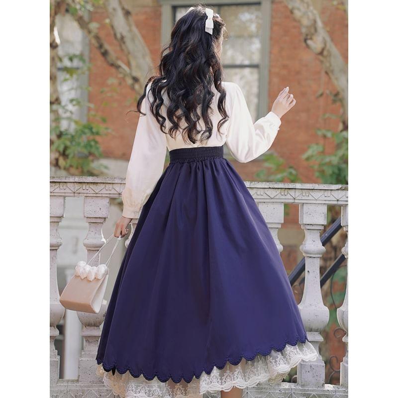 Traditional Chinese Long-Sleeve Shirt / High Waist Maxi Skirt / Set Product Image