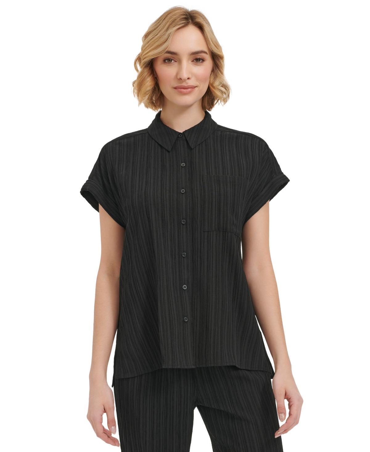 Calvin Klein Womens Short Sleeve Crinkle Button Down Product Image