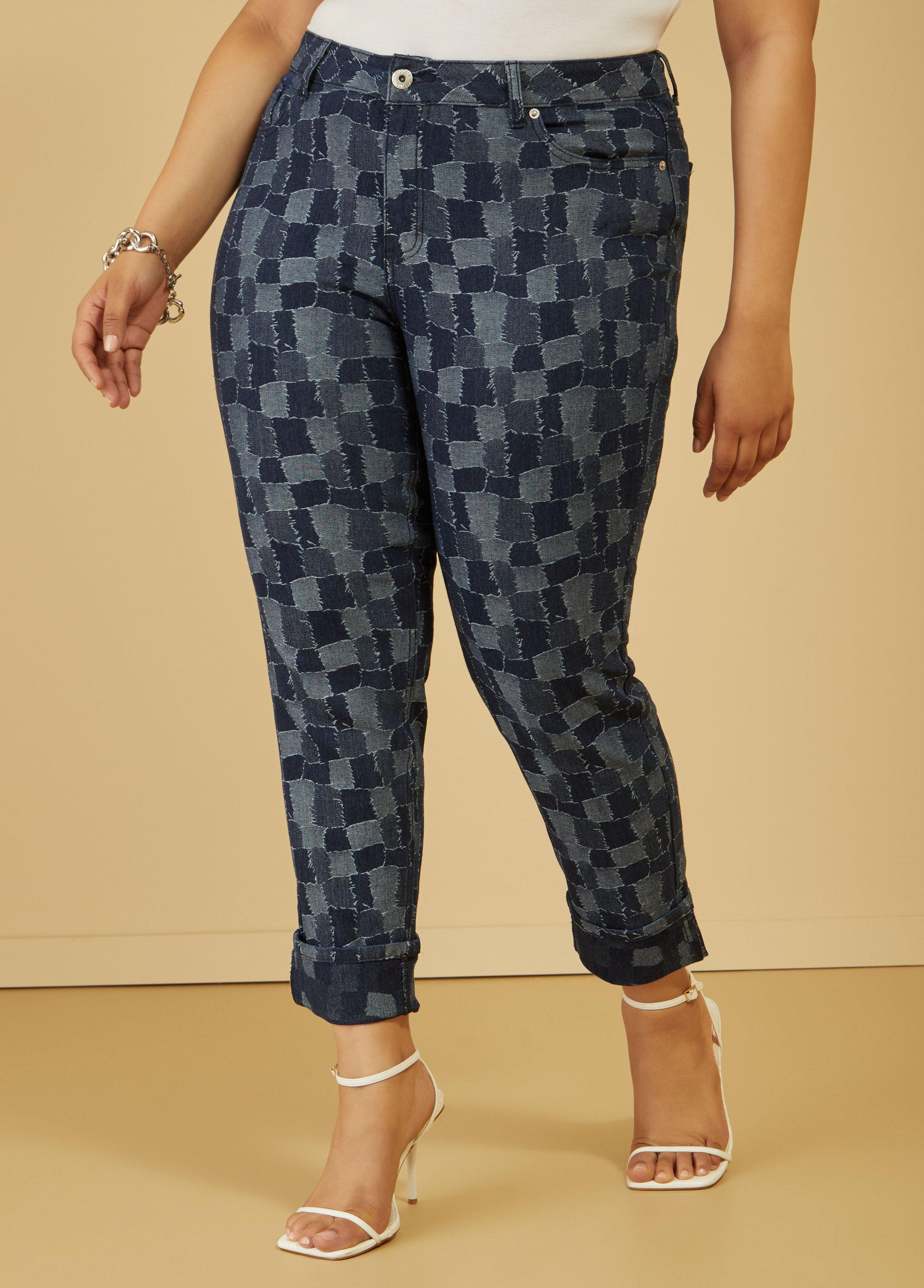 Plus Size Cuffed Patchwork Slim Leg Jeans Ashley Stewart Product Image