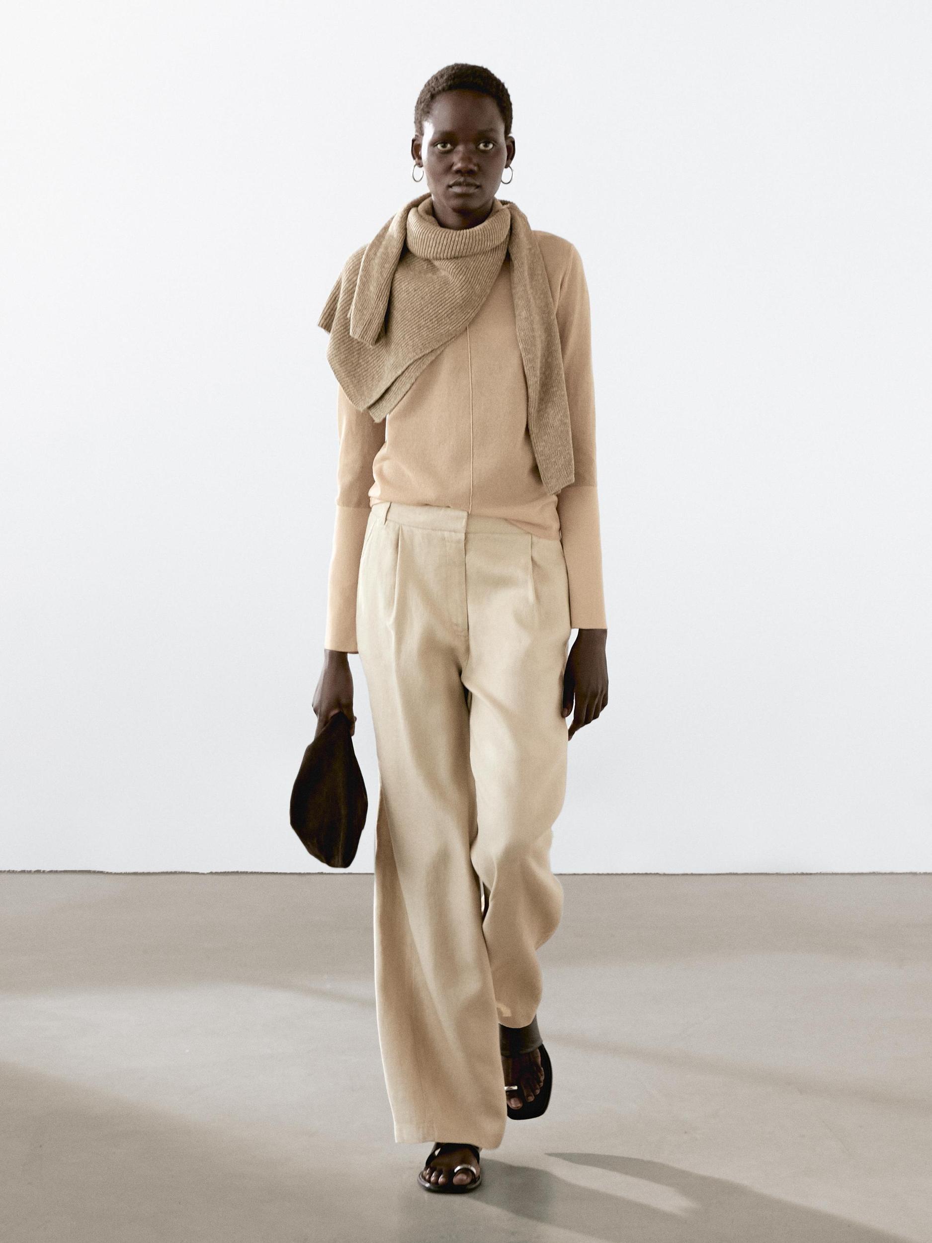 100% linen wide-leg elastic detail trousers Product Image