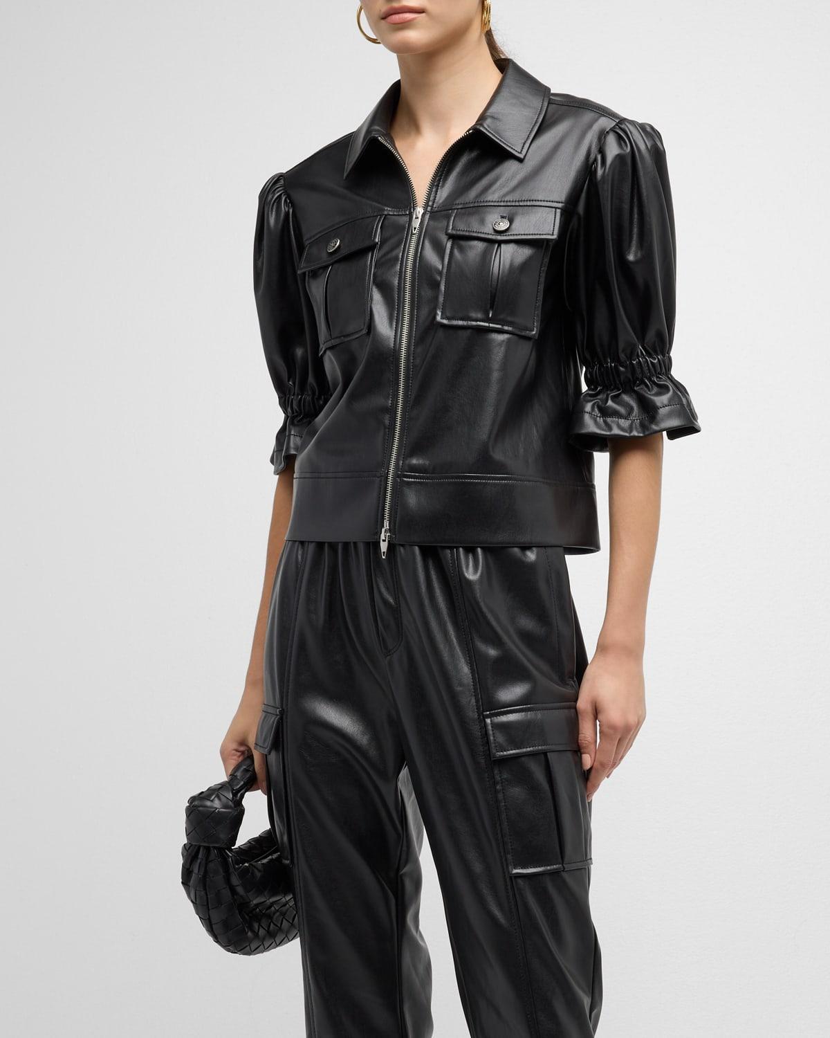 Holly Cropped Vegan Leather Jacket Product Image