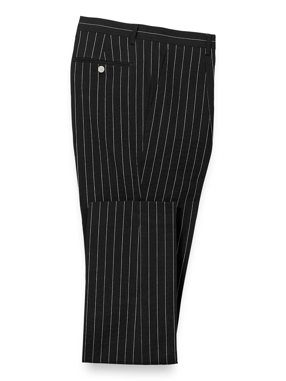 Cotton Stretch Seersucker Pinstripe Single Pleat Suit Pants - Black Product Image