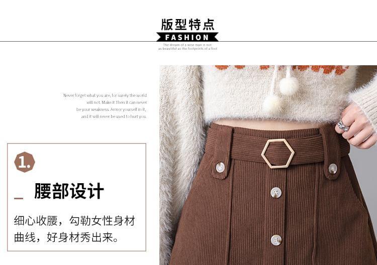 High Rise Corduroy Belted Mini A-Line Skirt Product Image