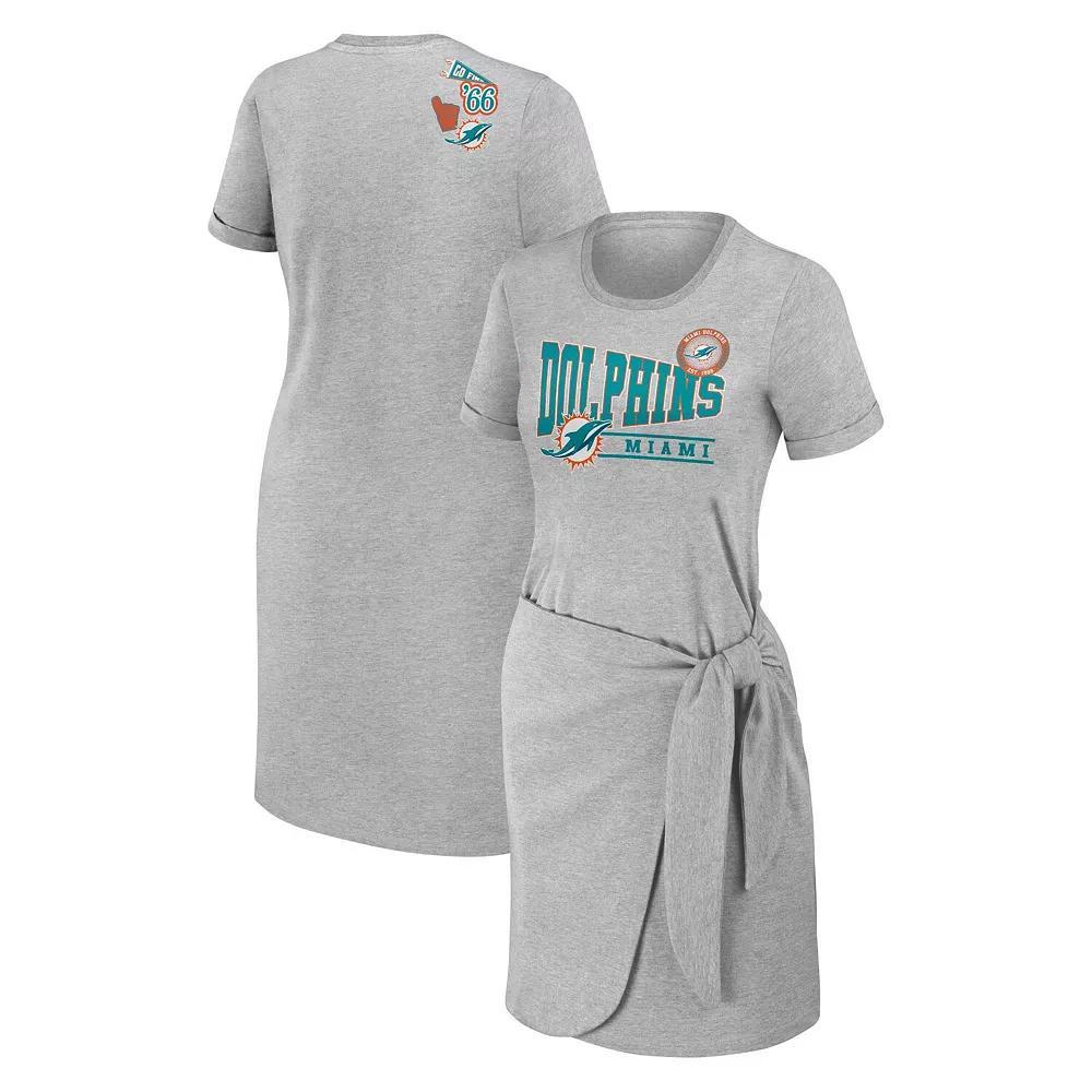 Women's WEAR by Erin Andrews Heather Gray Miami Dolphins  Knotted T-Shirt Dress, Size: 2XL, Grey Product Image