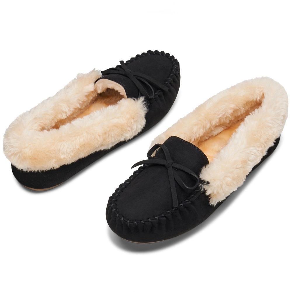 Alpine Swiss Leah Womens Shearling Moccasin Slippers Faux Fur Slip On House Shoes Product Image