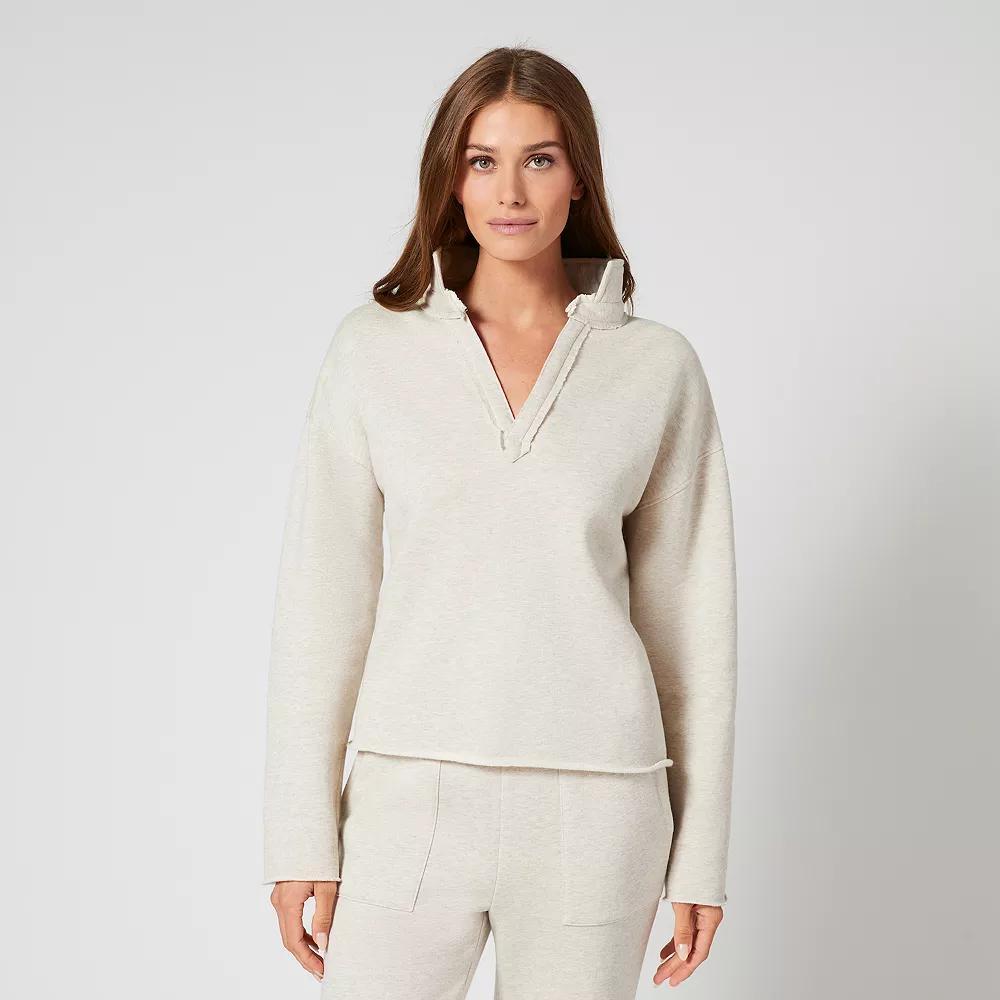 Womens Grey & Gray French Terry Split Neck Top, Women's, Size: Large, Feather Grey Product Image