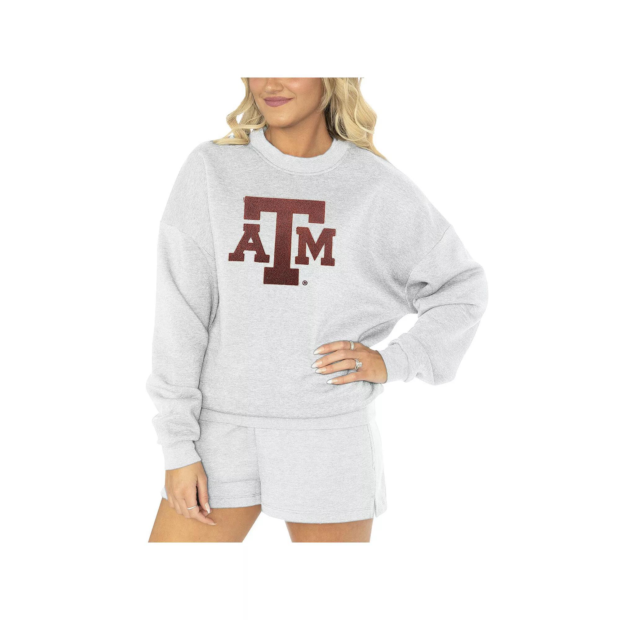 Women's Gameday Couture Ash Texas A&M Aggies Team Effort Pullover Sweatshirt & Shorts Sleep Set,  Product Image