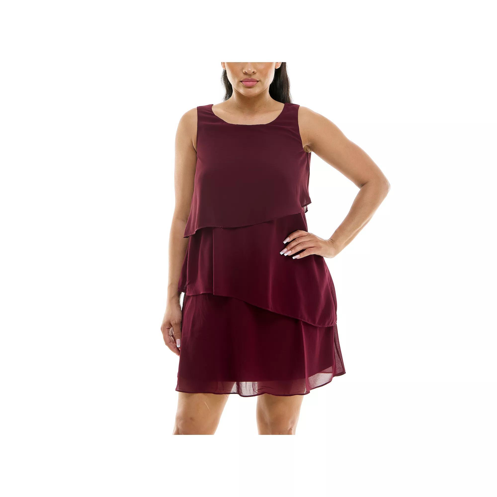 Women's Nina Leonard Layered Float Dress, Size: Medium, Deep Red Product Image