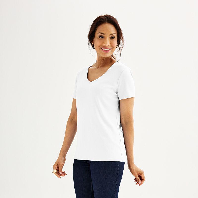 Women's Croft & Barrow® Essential V-Neck Tee, Size: XXL, White Product Image