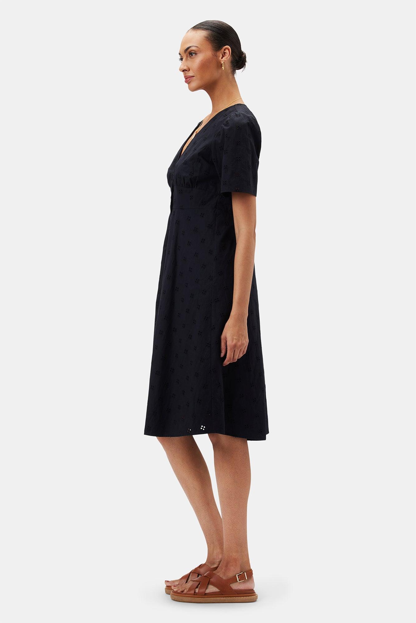 Violette Organic Cotton Eyelet Dress - Black Product Image