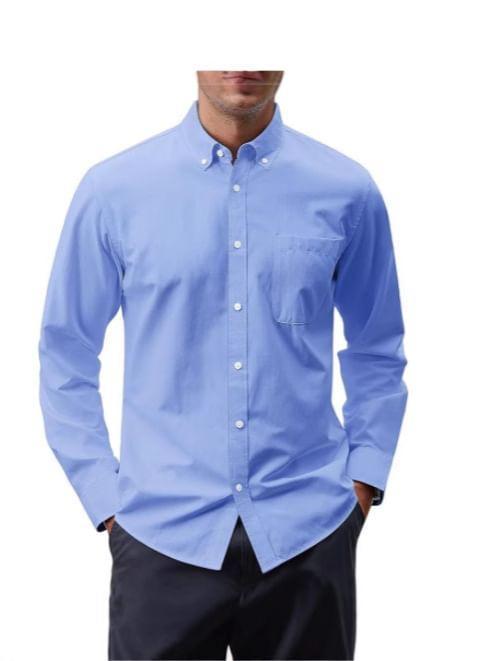 Long-Sleeve Plain Button-Up Shirt Product Image