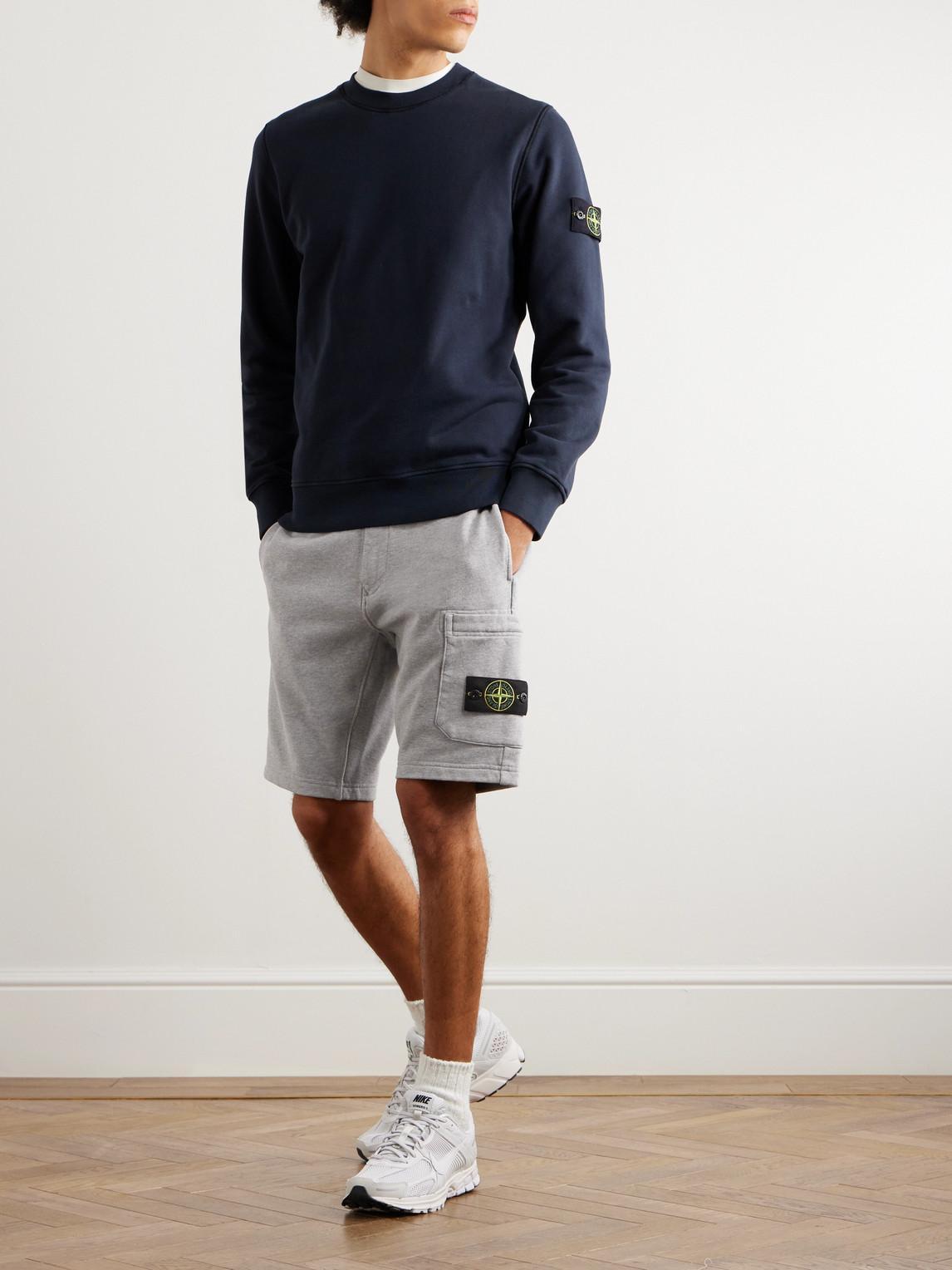 STONE ISLAND Straight-leg Logo-appliquéd Garment-dyed Cotton-jersey Shorts In Gray Product Image