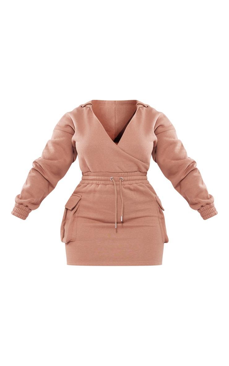 Shape Mocha Plunge Wrap Utility Pocket Sweatshirt Dress Product Image