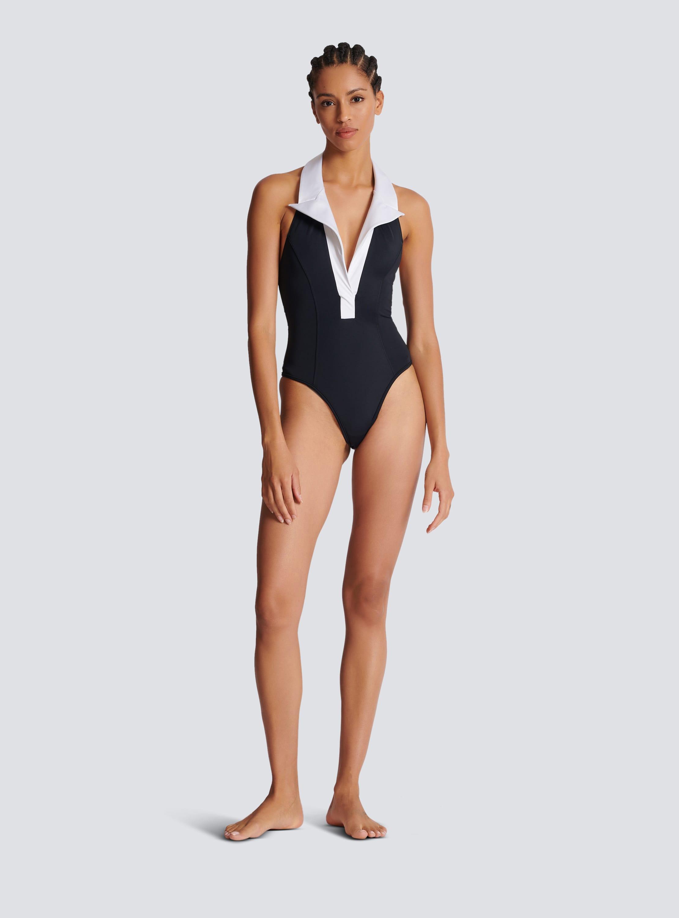 One-piece swimsuit with contrasting collar Product Image