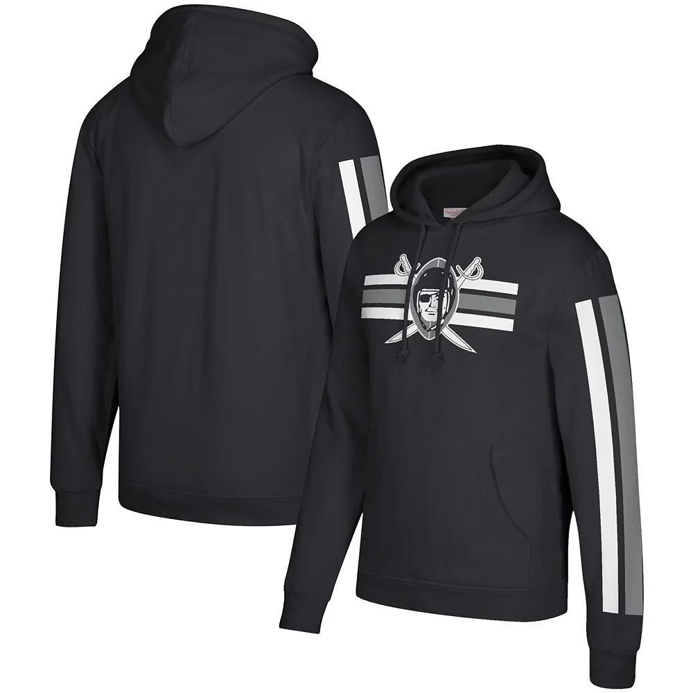 Men's Mitchell & Ness Black Las Vegas Raiders Three Stripe Pullover Hoodie, Size: Small, Lvr Black Product Image