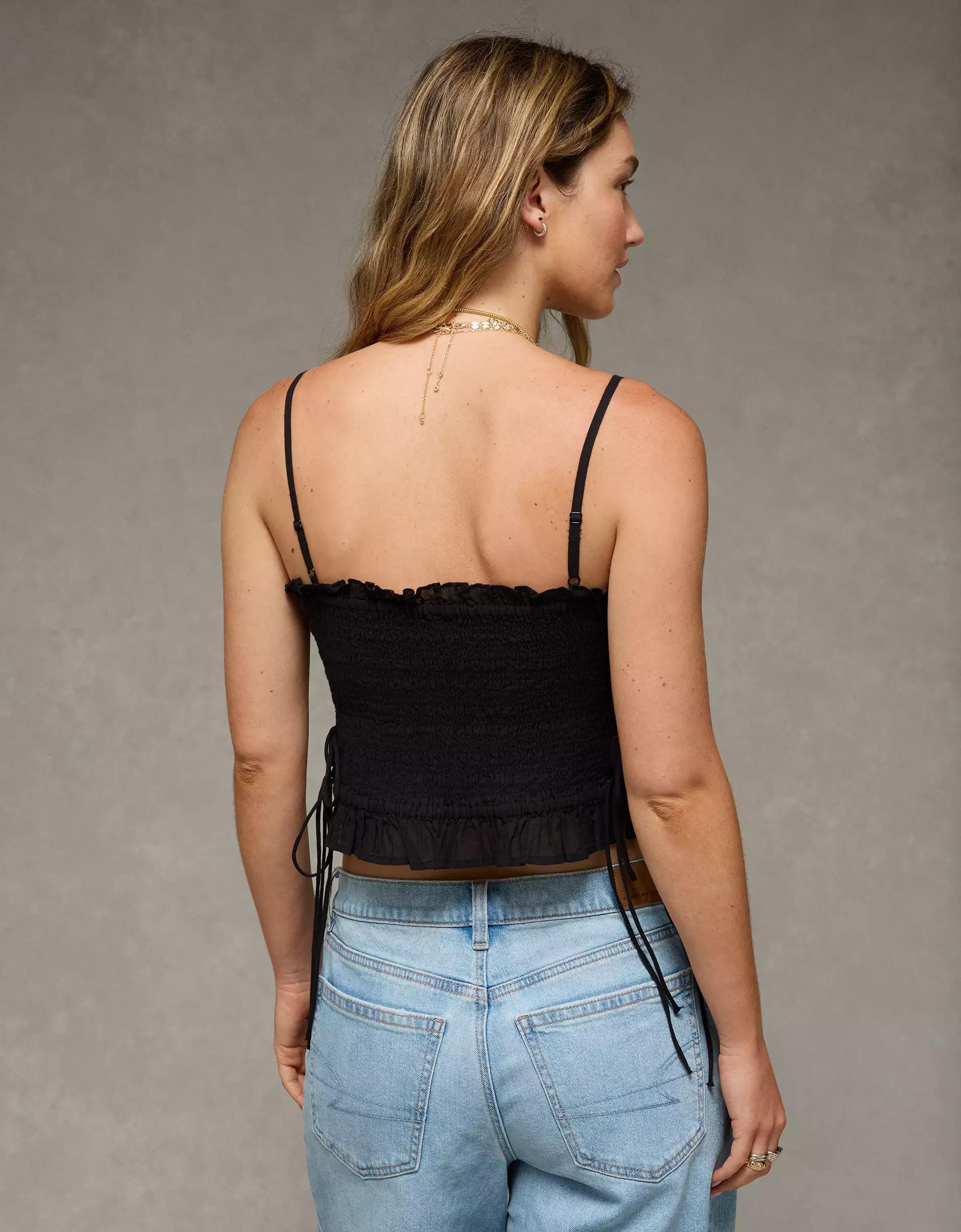 AE Smocked Tie Side Button-Up Tank Top Product Image