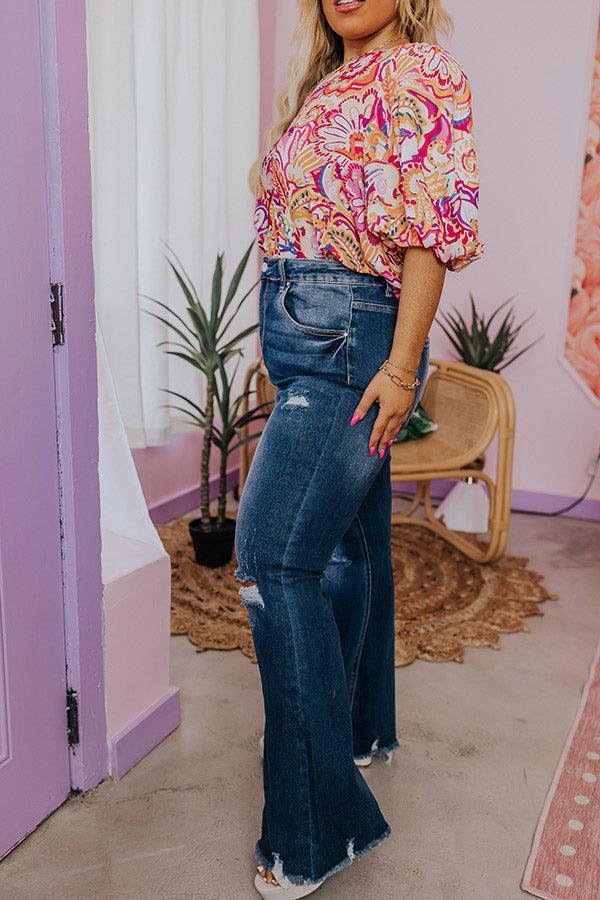 Risen The Sequoia High Waist Distressed Flare in Dark Wash Curves Product Image