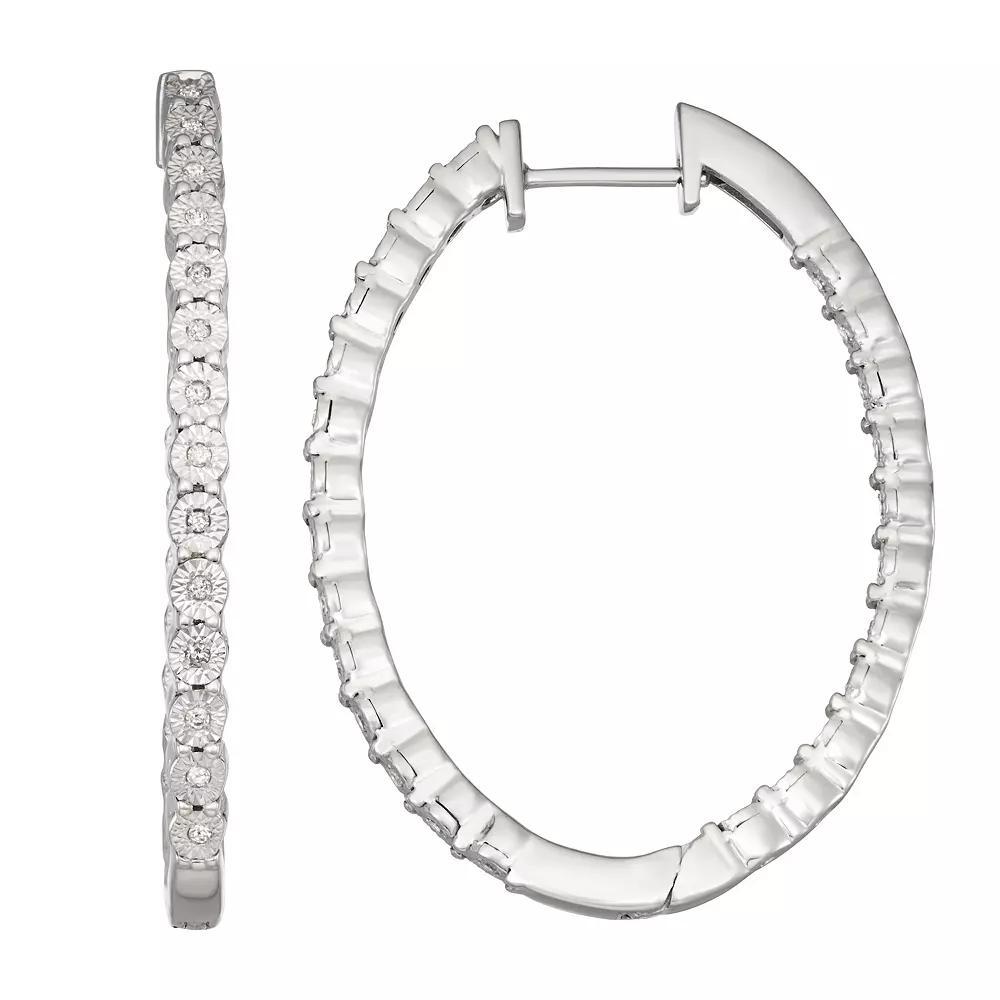 HDI Sterling Silver 1/4 Carat T.W. Illusion Set Diamond Oval Hoop Earrings, Women's Product Image