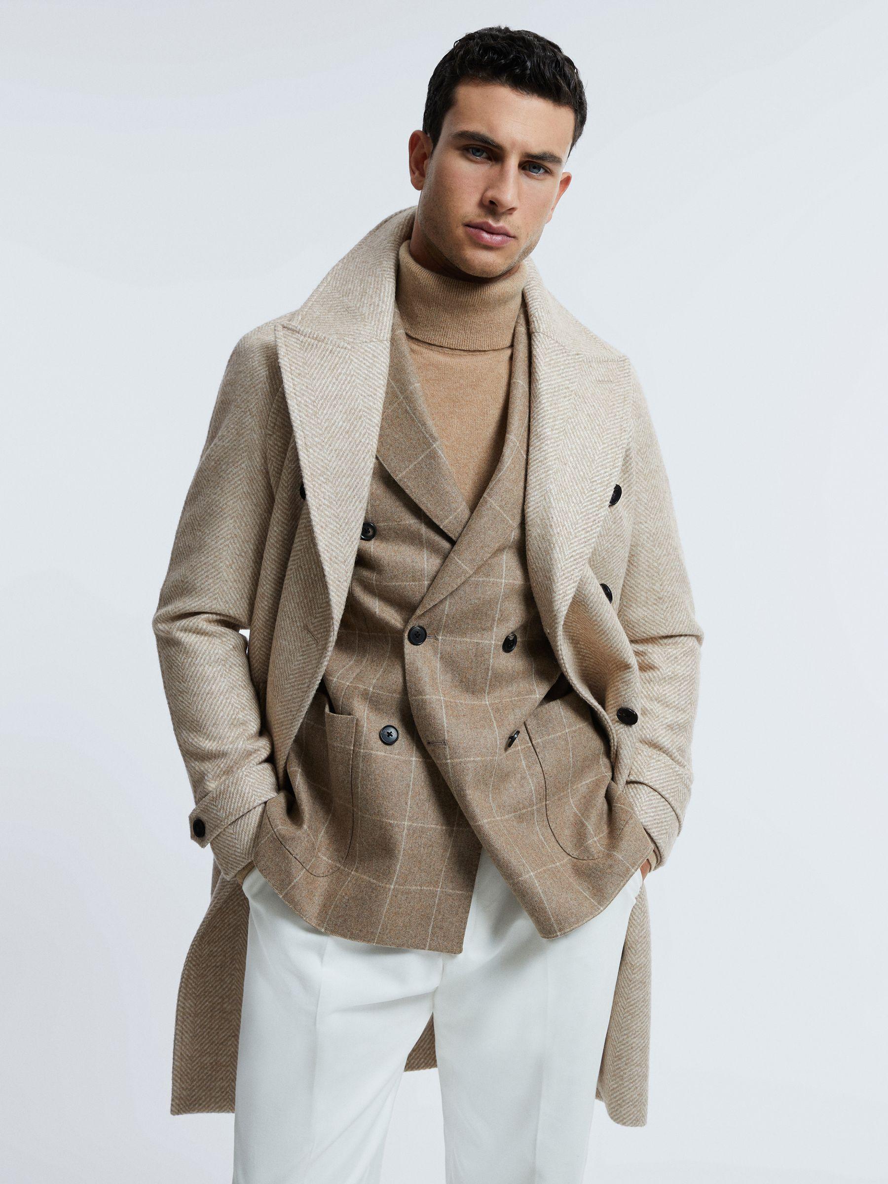 Atelier Italian Wool Blend Double Breasted Coat in Oatmeal Melange Product Image