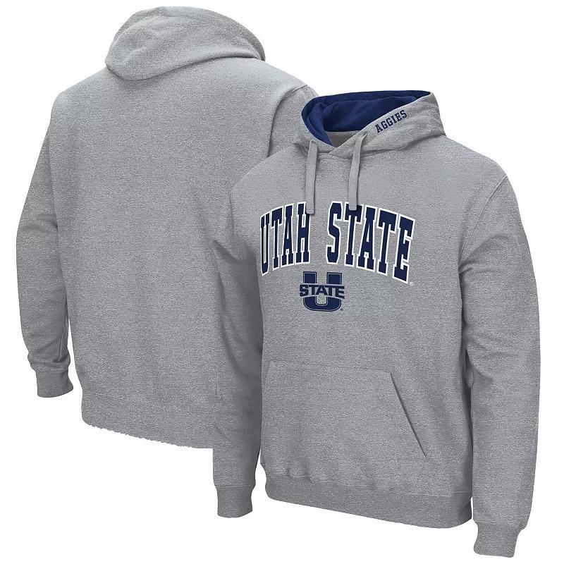 Men's Colosseum Heathered Gray Utah State Aggies Arch and Logo Pullover Hoodie,  Product Image