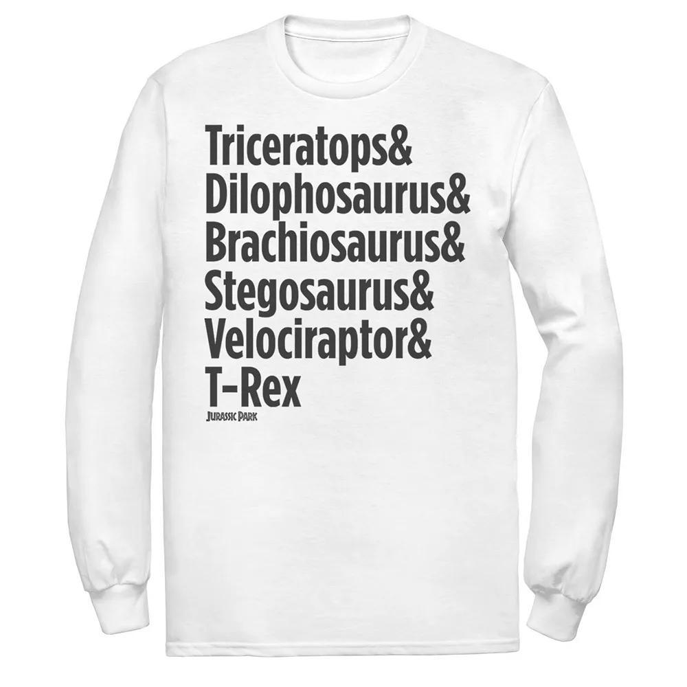 Men's Jurassic Park Dinosaur Name Types Long Sleeve Tee,  Product Image