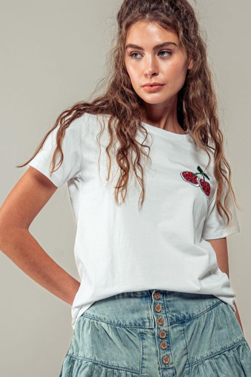 Cherry Sequin Graphic Tee Product Image