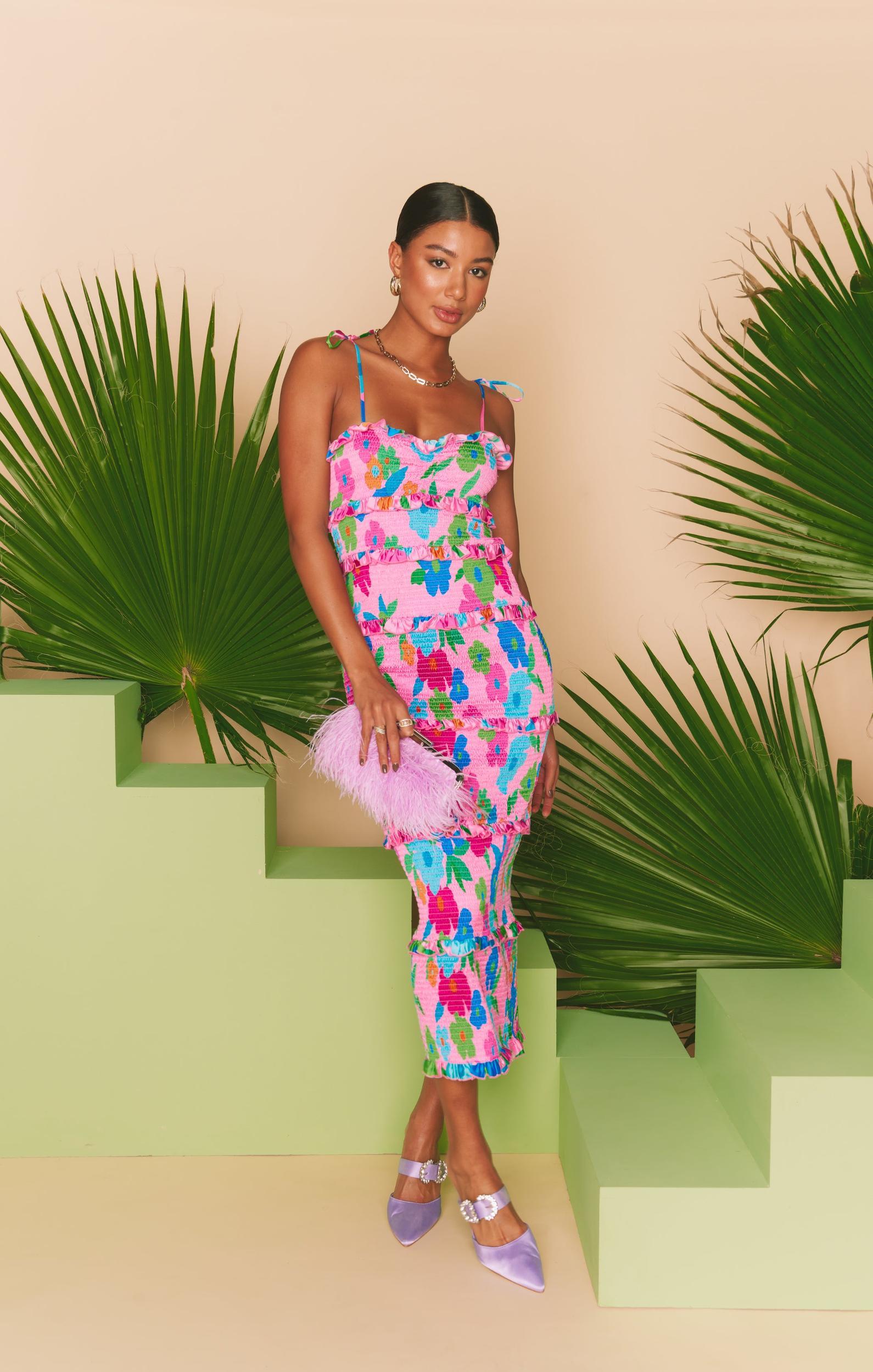 Stella Smocked Dress ~ Pink Piccadilly Floral Product Image