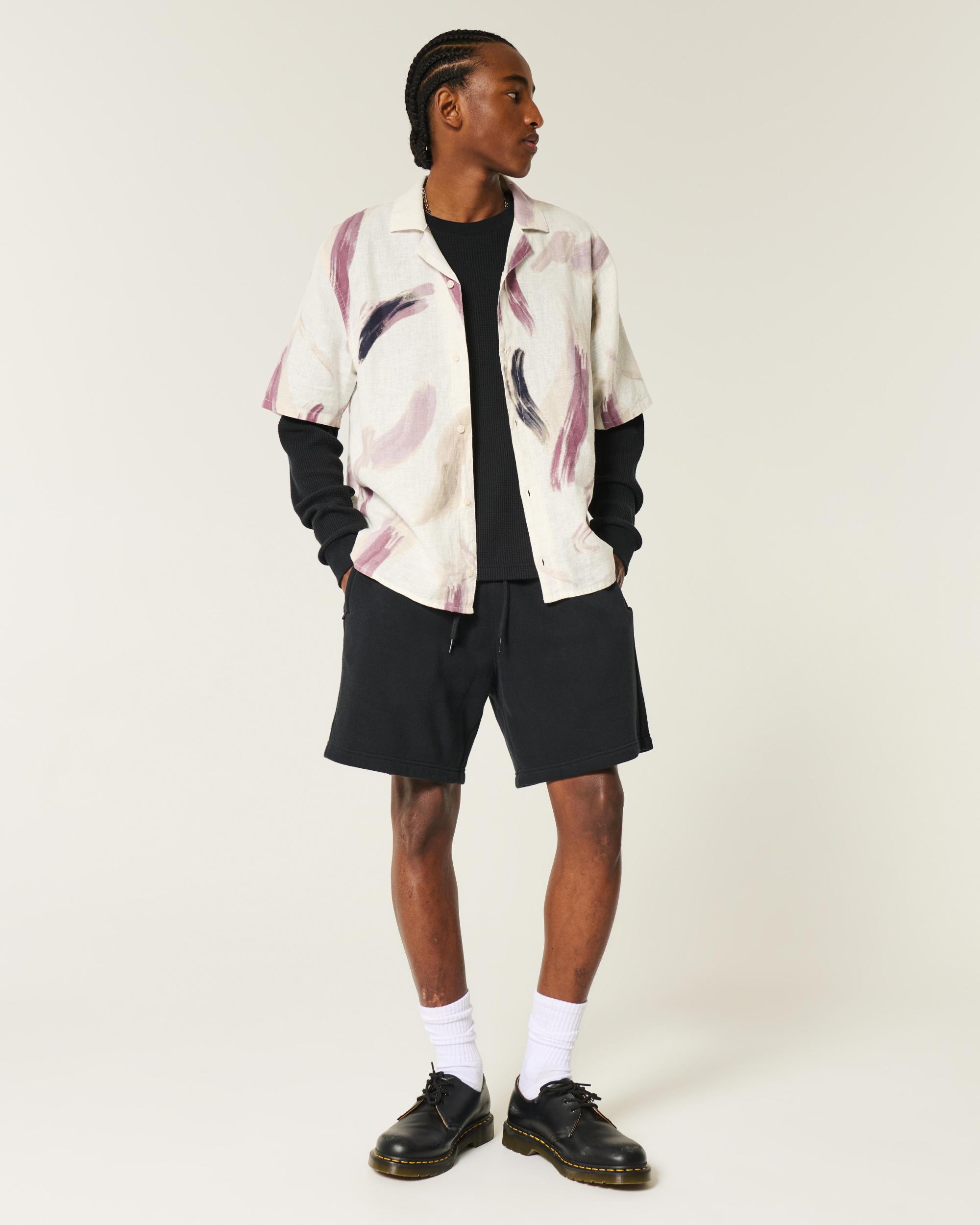 Boxy Short-Sleeve Linen-Blend Shirt Product Image