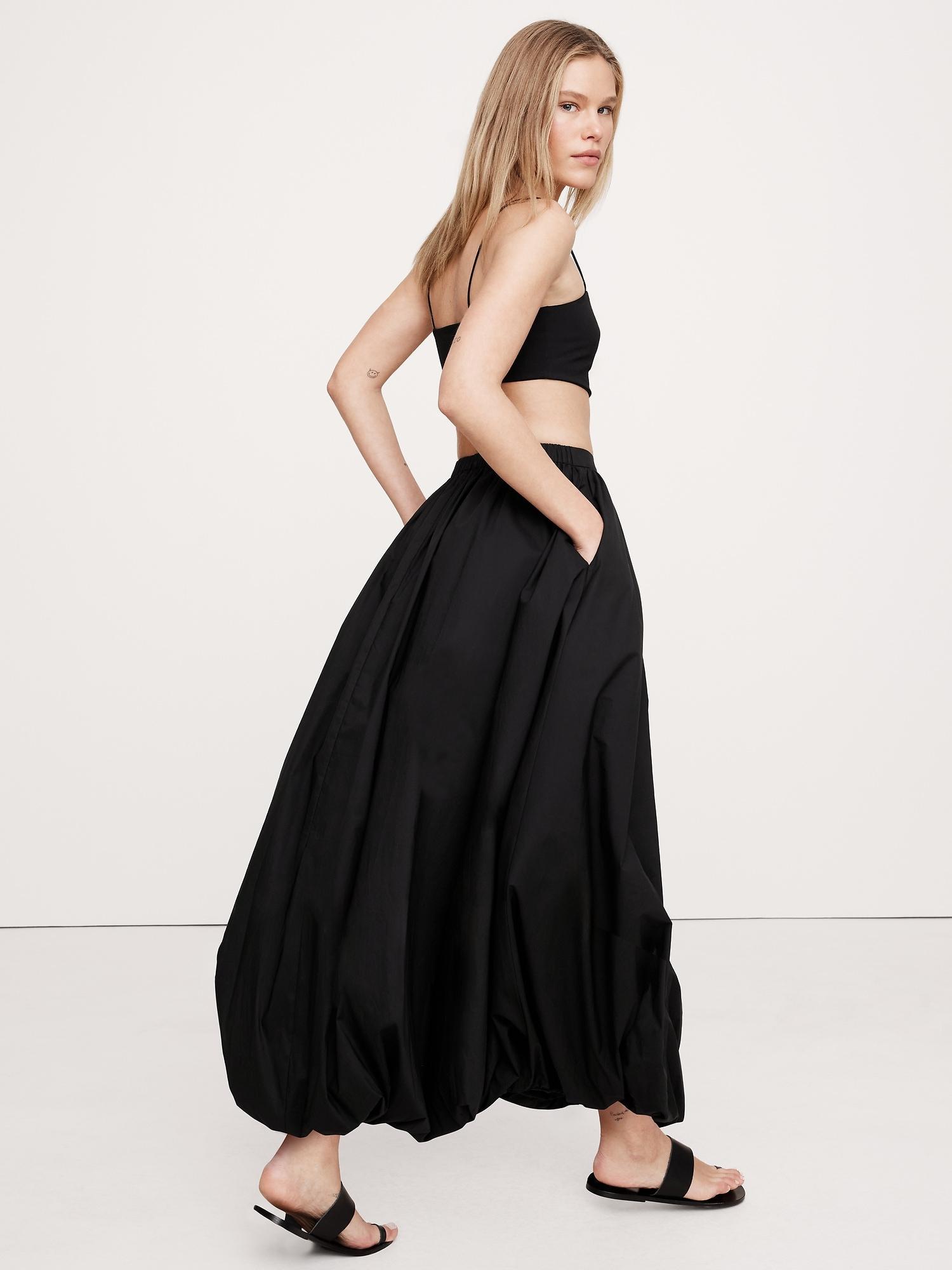 Cotton Poplin Bubble-Hem Maxi Skirt Product Image