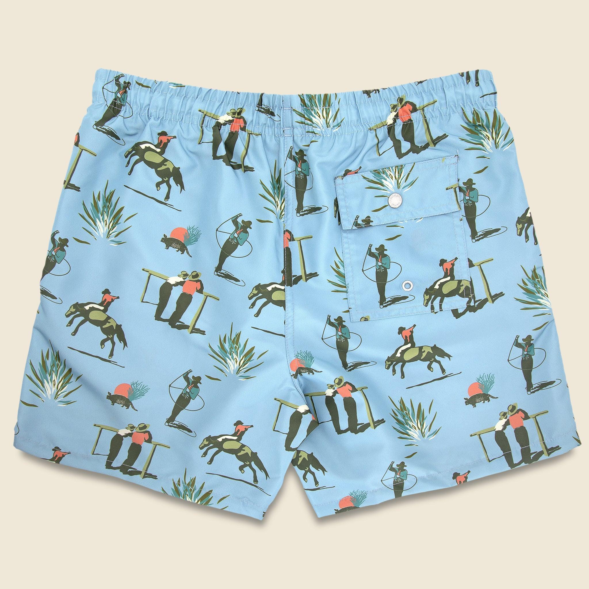 5.5" Cowboy Print Swim Trunks - Light Blue Product Image