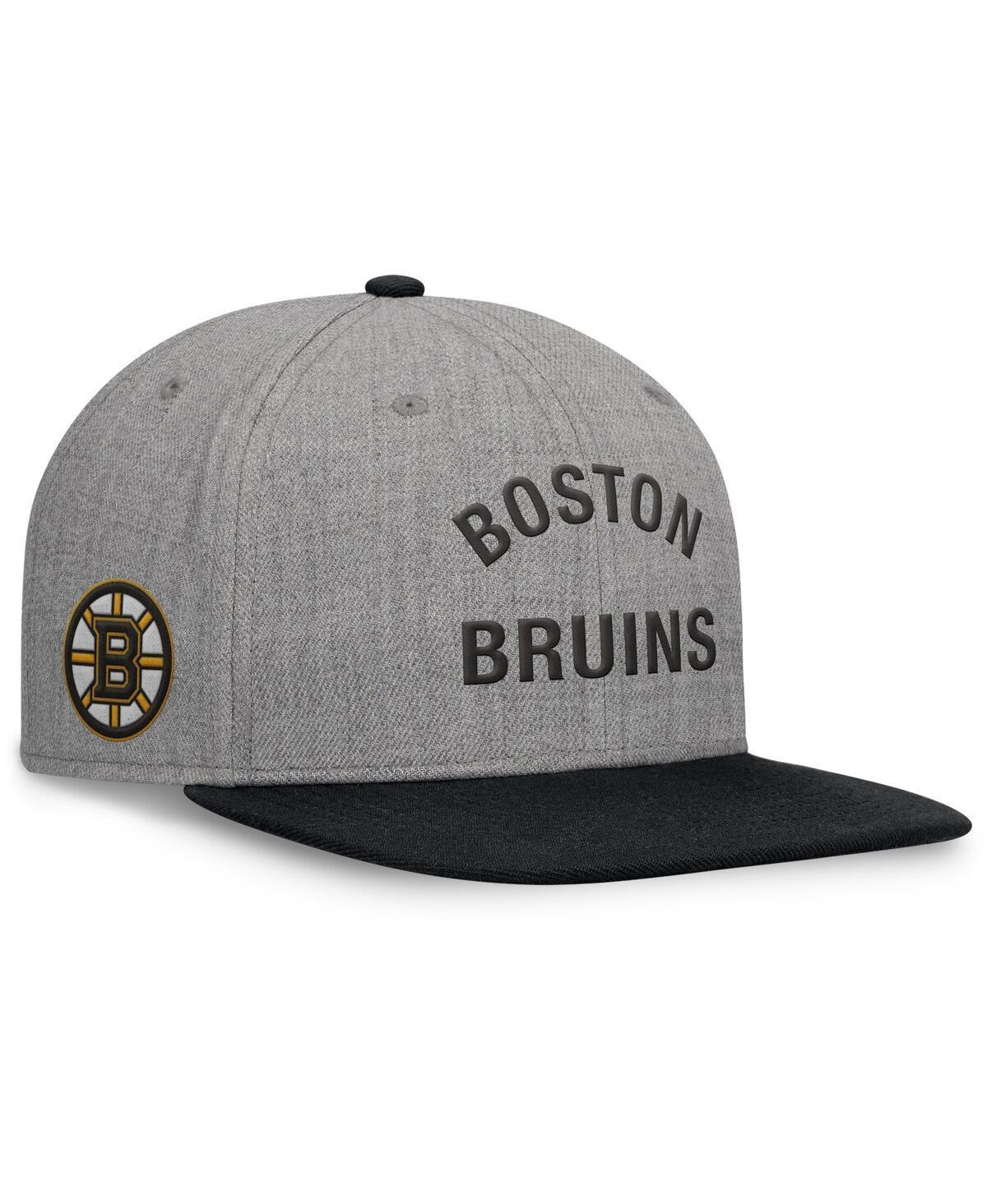 Mens Fanatics Heather Gray Boston Bruins Elements Flat Brim Leather Strapback Hat Product Image