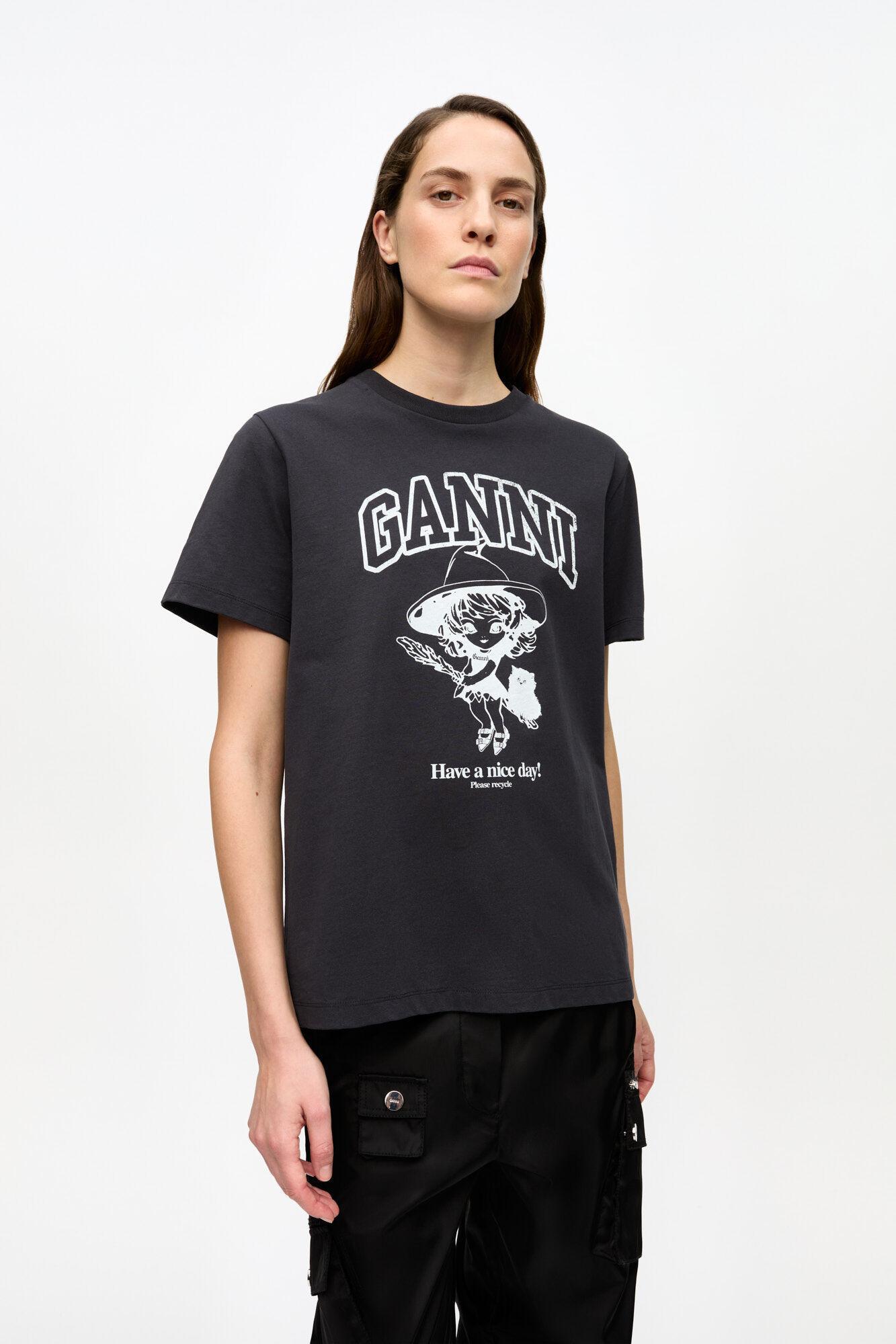 Black Basic Cotton Witch Relaxed T-shirt Product Image