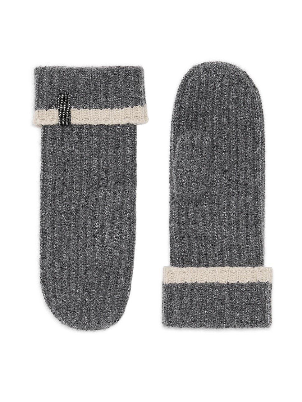 Womens Cashmere English Rib Knit Mittens with Monili Product Image